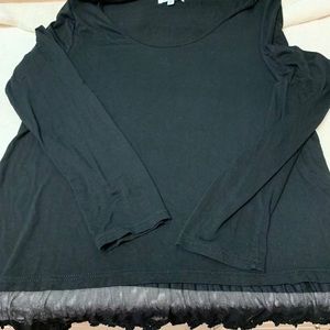 Black long sleeve top with mesh and lace on bottom